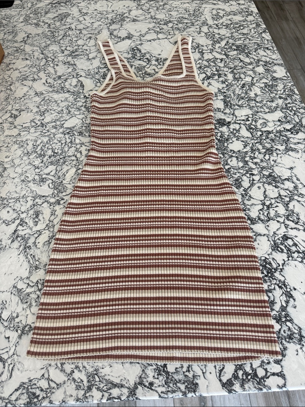 Abercrombie & Fitch Ribbed Stripe Tank Dress in Cream and RustBrown